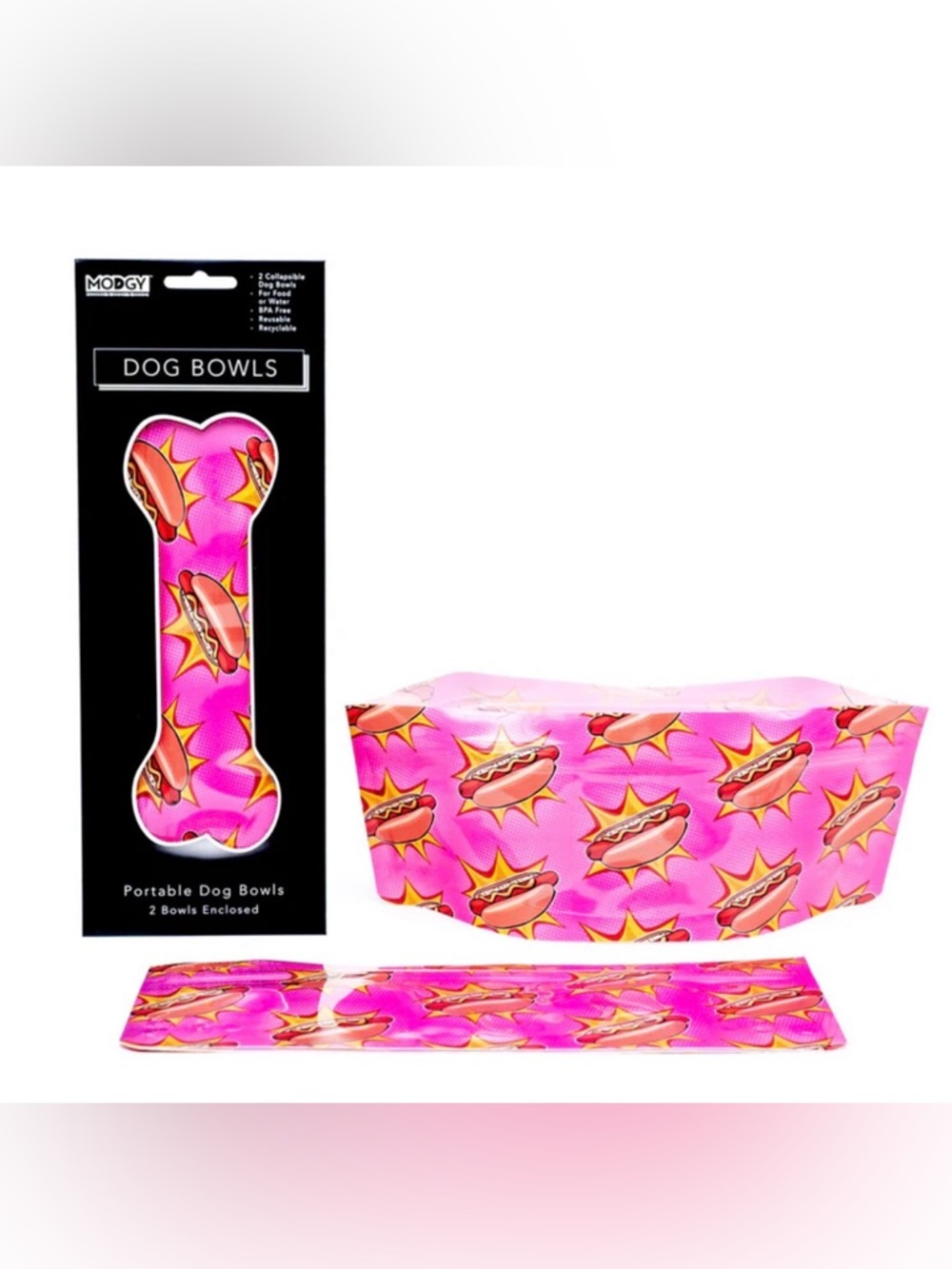Hot Dog Print Collapsible Dog Bowls (2-Pack)